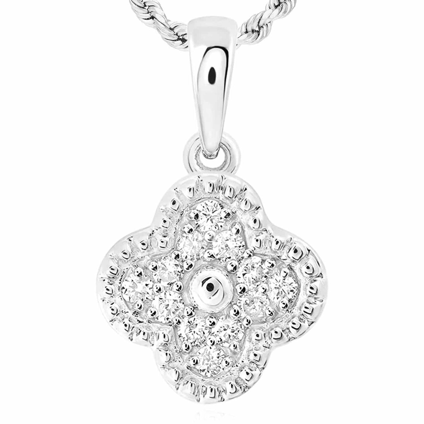 0.20CTW Real Diamond 10K Gold Yellow White Clover Leaf Pendant 0.65"