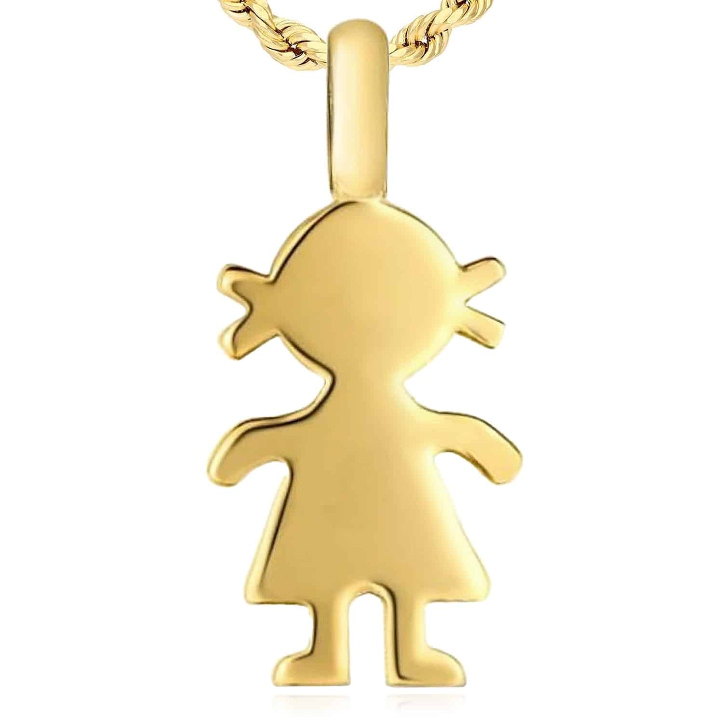 Kid's & Mom's 14K Real Gold Girl Silhouette Charm Pendant 0.4"