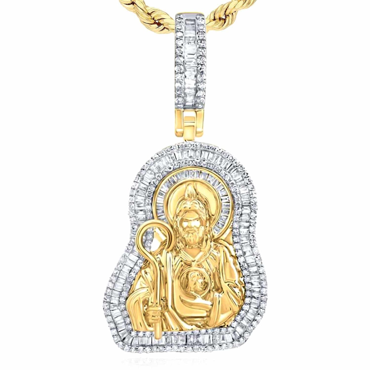1.25CTW Real Diamond 10K Yellow Gold St. Jude Pendant 1.1"
