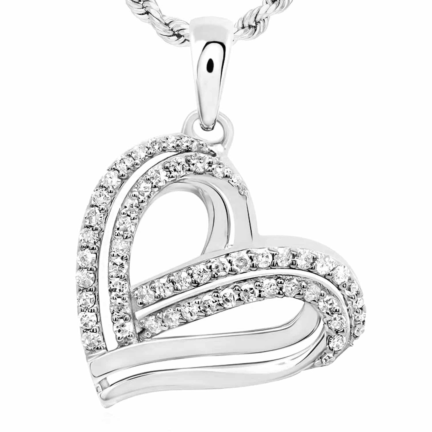 0.33CTW Real Diamond 10K Gold Yellow White Rose Sideways Heart Pendant 0.9"