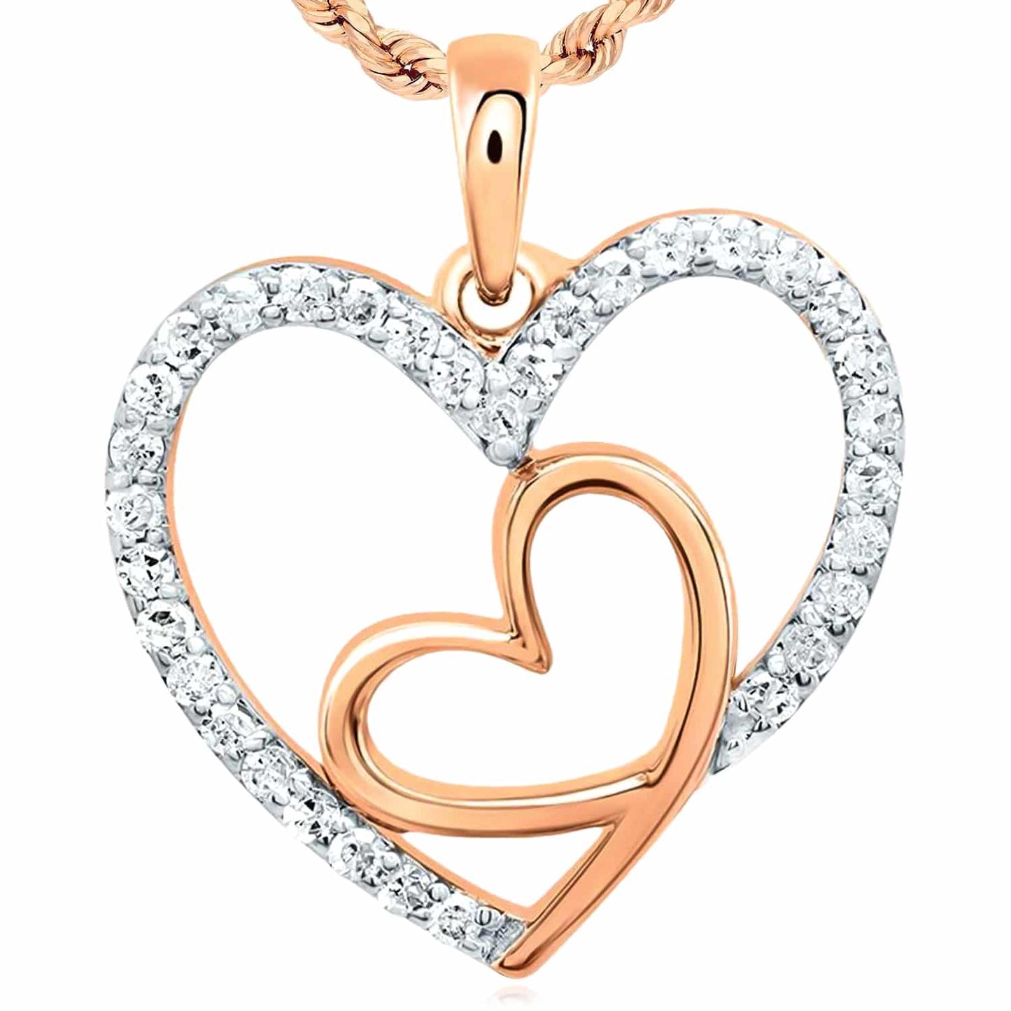 0.20CTW Real Diamond 10K Gold Yellow White Rose Heart Pendant 0.8"