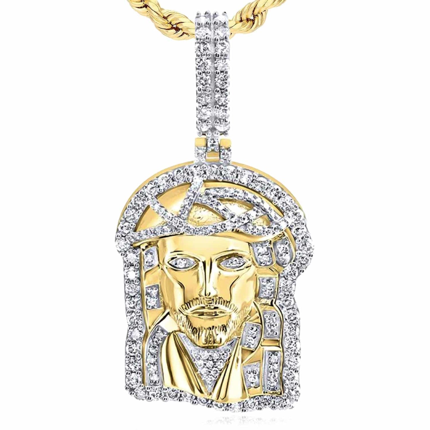 1.33CTW Real Diamond 10K Yellow Gold Jesus Face Pendant 1.45"