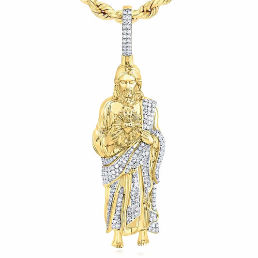 Natural Diamond 10K Gold Jesus Pendant 1.5" 2" 2.65"