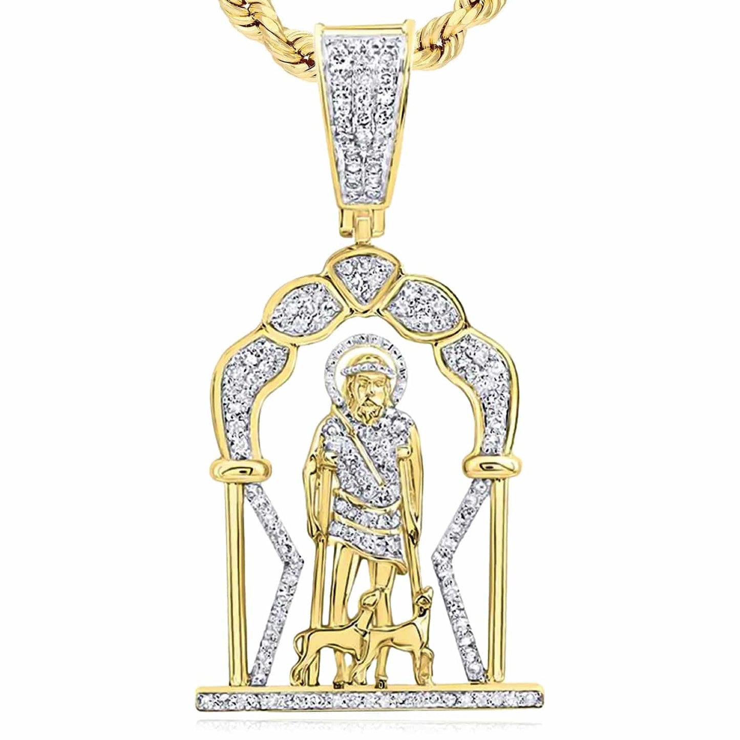 0.75CTW Real Diamonds 10K Yellow Gold St. Lazaro Pendant 1.8"
