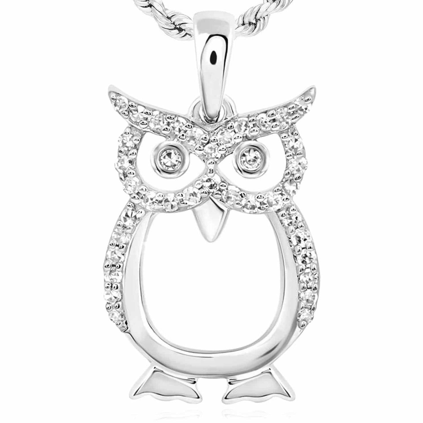 0.16CTW Real Diamond 10K Gold Yellow White Owl Pendant 0.84"
