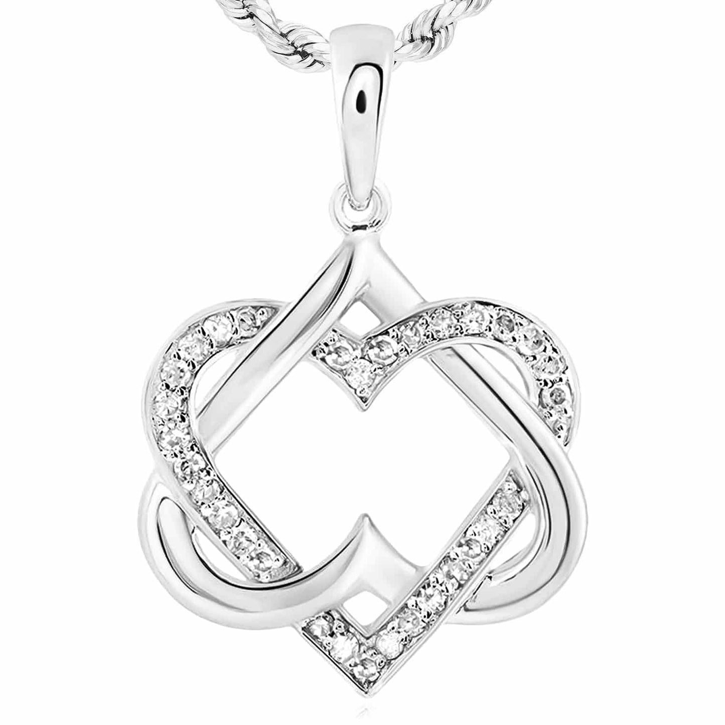 0.16CTW Real Diamond 10K Gold Yellow White Rose Interlocked Heart Pendant