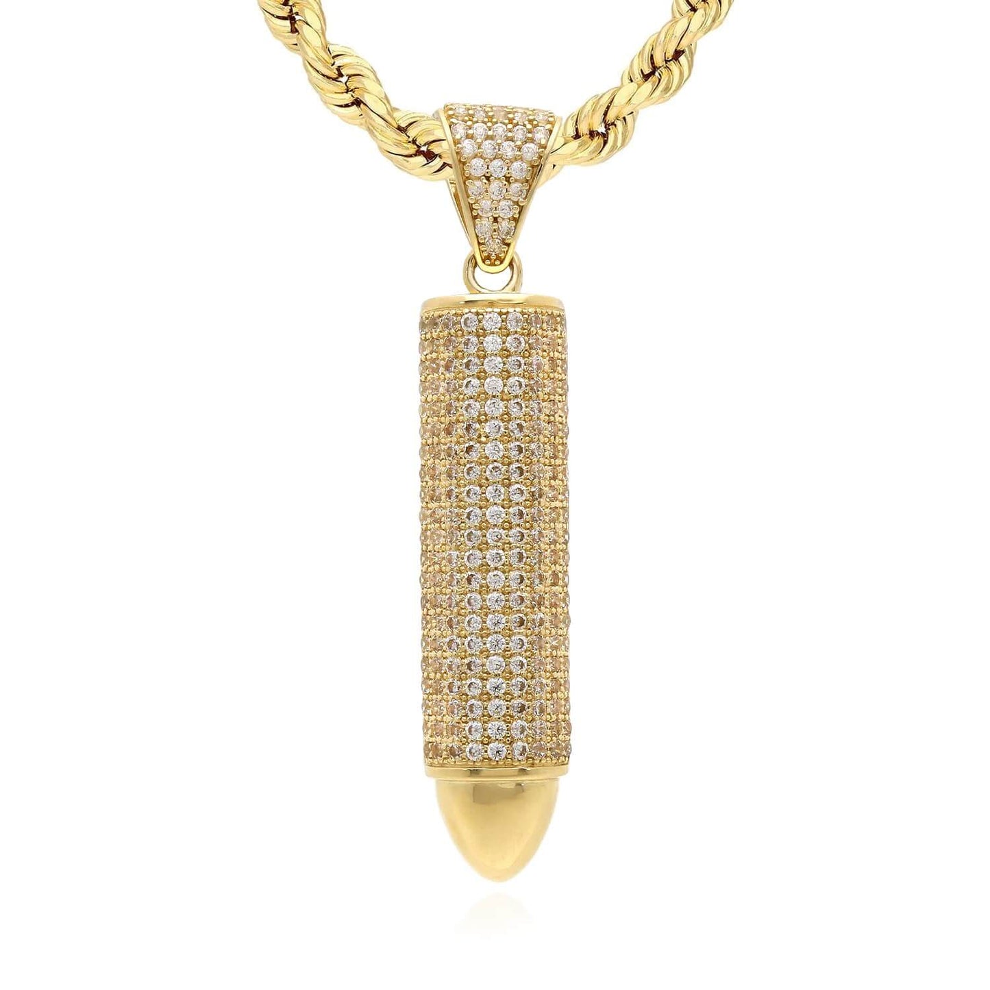 14K Real Gold Bullet-Shaped CZ Pendant 1.7" 2.2" 2.6"