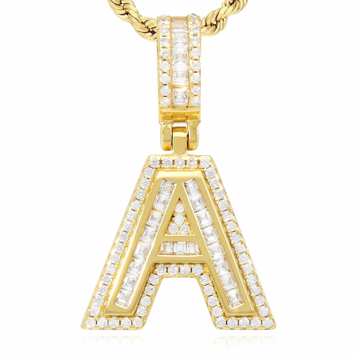 18K Yellow Gold Over Silver CZ Initial Letter Charm Pendant 1.2"