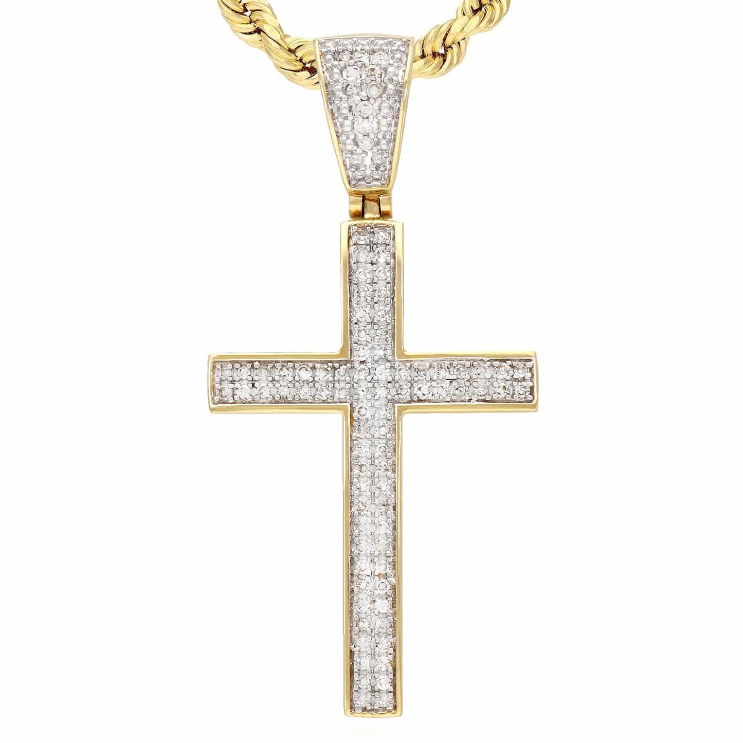 0.31CT. TW Real Diamond 10K Yellow Gold Cross Pendant 1.54"