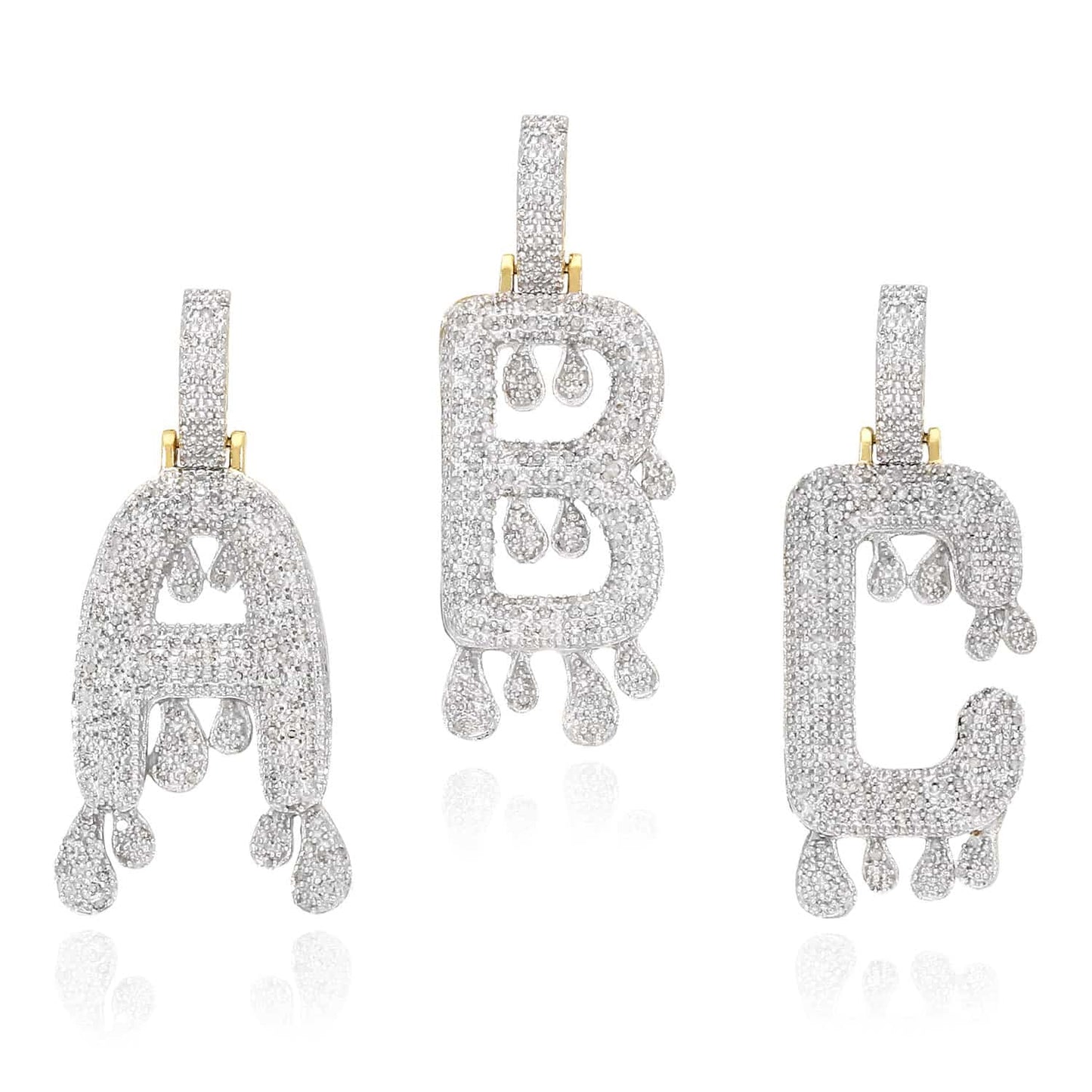 0.65CTW Real Diamond 10K Rea Gold Dripping Initial Letter Pendant 1.6"