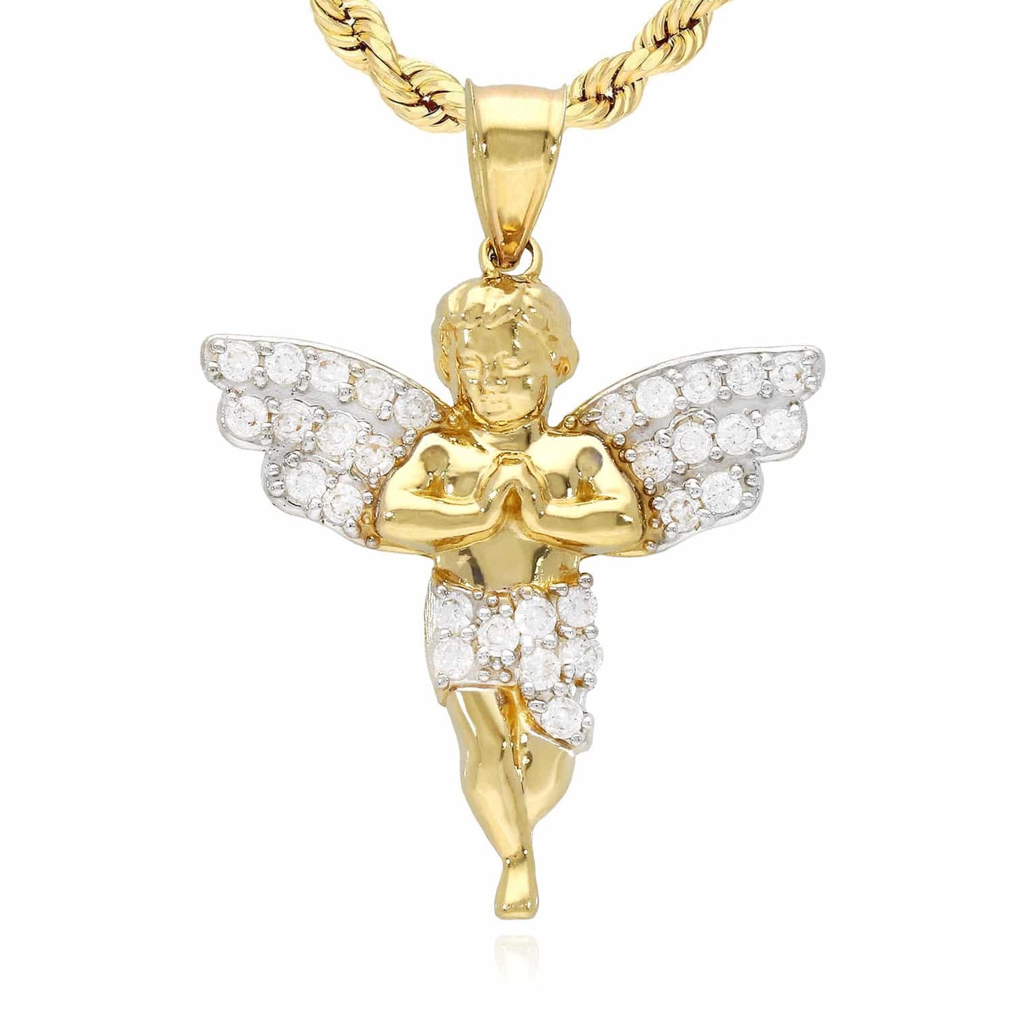 14K Yellow Gold CZ Religious Baby Angel Pendant