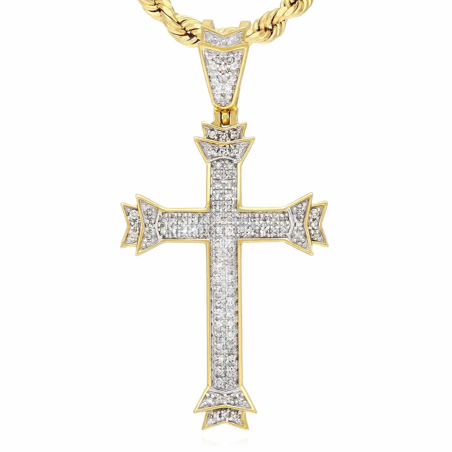 0.32CT. TW Real Diamond 10K Yellow Gold Cross Pendant 1.6"