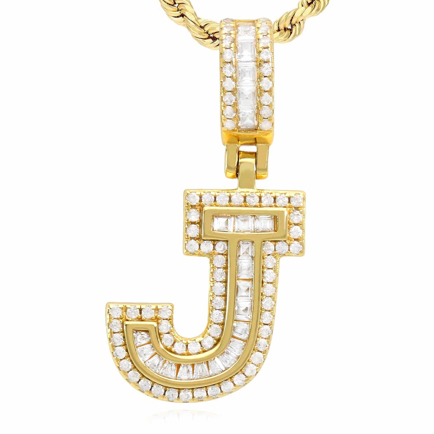 18K Yellow Gold Over Silver CZ Initial Letter Charm Pendant 1.2"