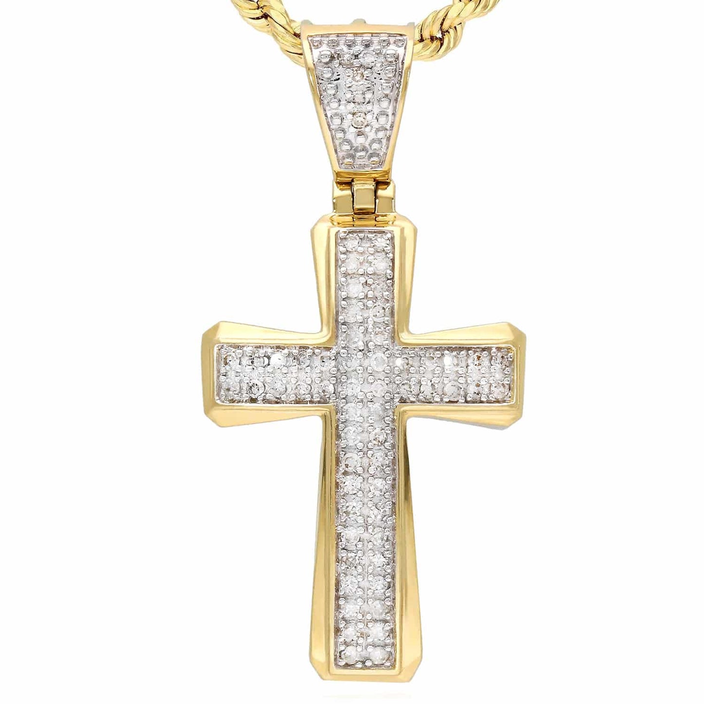 .24CTW Real Diamond 10K Yellow Gold Cross Pendant 1.25"