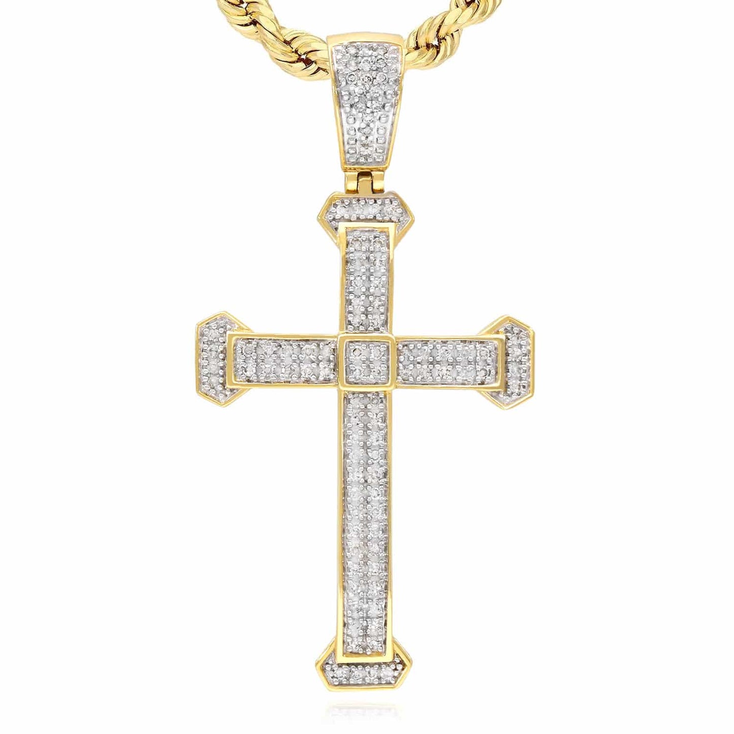 0.36CTW Real Diamond Cross Pendant 10K Yellow Gold 1.75"