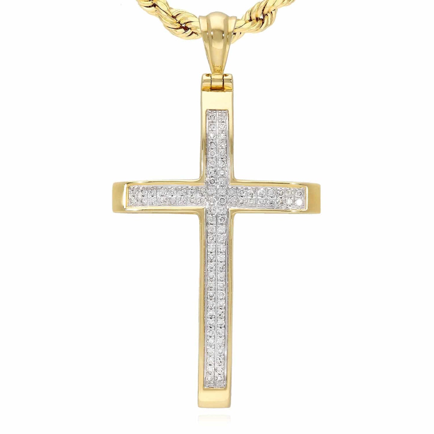 Natural Diamond 14K Yellow Gold Pave Cross Pendant 1"-1.6"