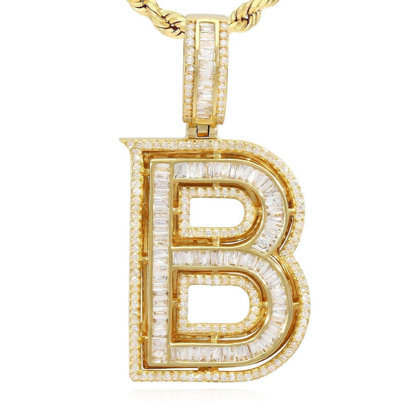 1.1CTW Natural Diamond Baguette 14K Yellow Gold Initial Letter Pendant 1.5"