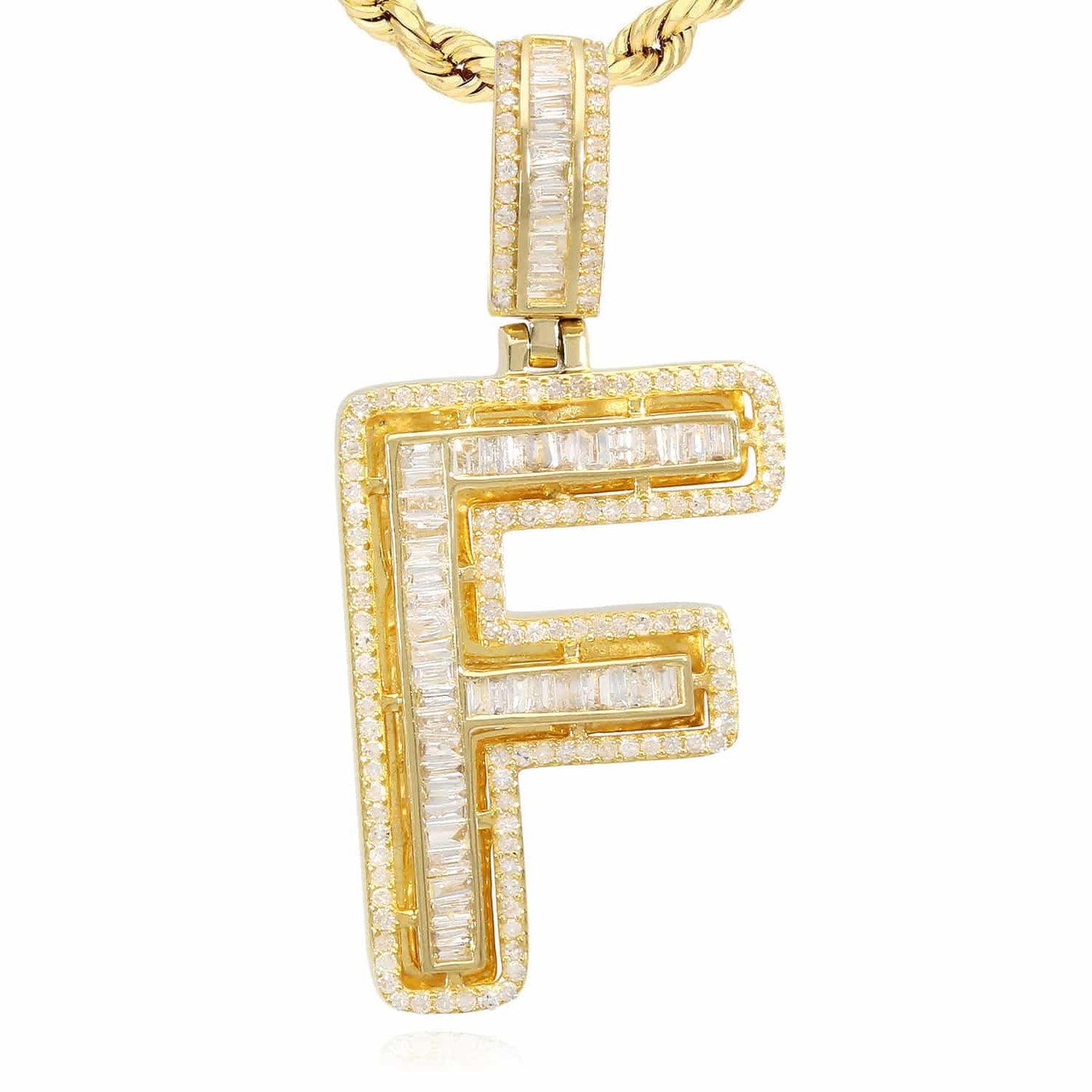 1.1CTW Natural Diamond Baguette 14K Yellow Gold Initial Letter Pendant 1.5"