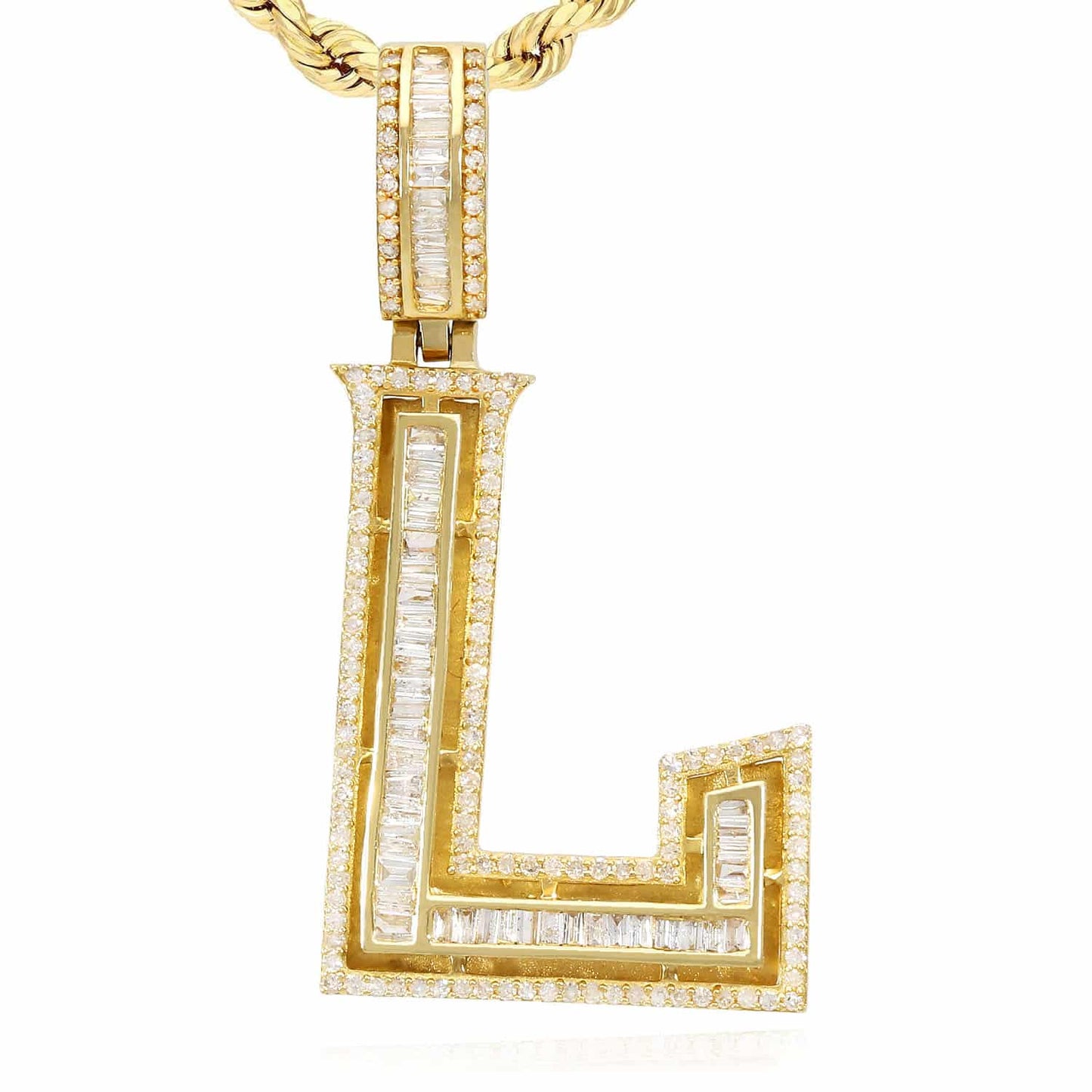 1.1CTW Natural Diamond Baguette 14K Yellow Gold Initial Letter Pendant 1.5"
