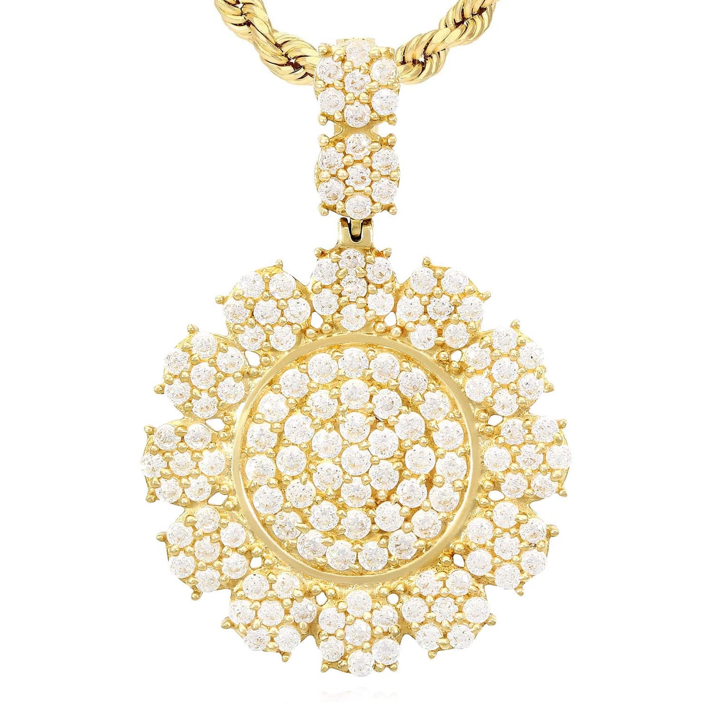 14K Yellow Gold CZ Cluster Sunflower Pendant 1.2"-1.6"