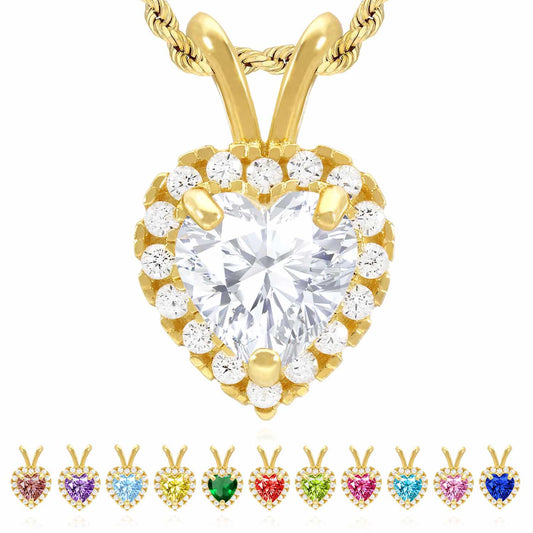 14K Gold Birthstone CZ Heart Shape Pendant 0.5"