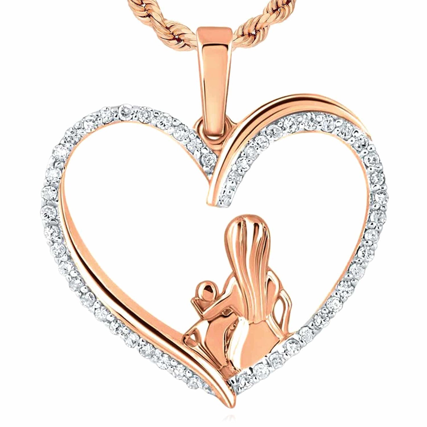 0.20CTW Natural Diamond 10K Gold Yellow White Rose Mom Child Heart Pendant