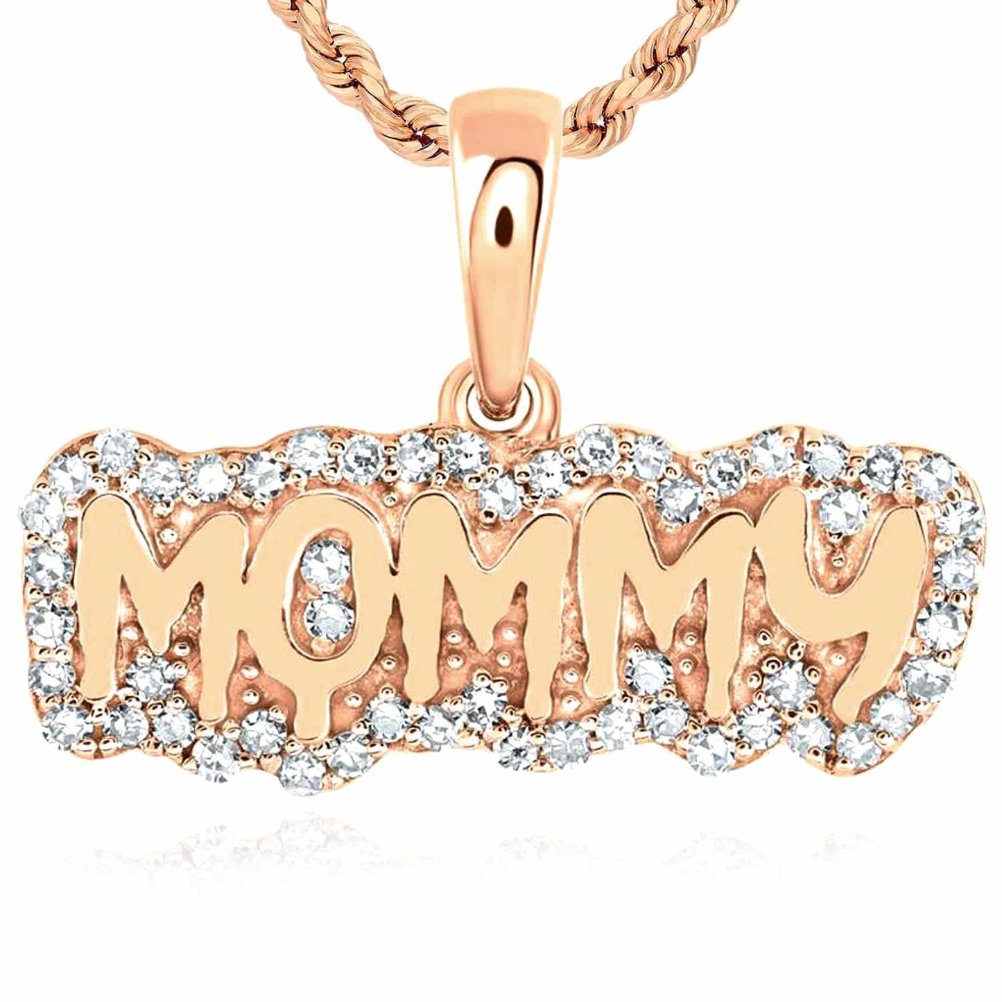 0.20CTW Real Diamond 10K Gold Yellow White Rose MOMMY Pendant