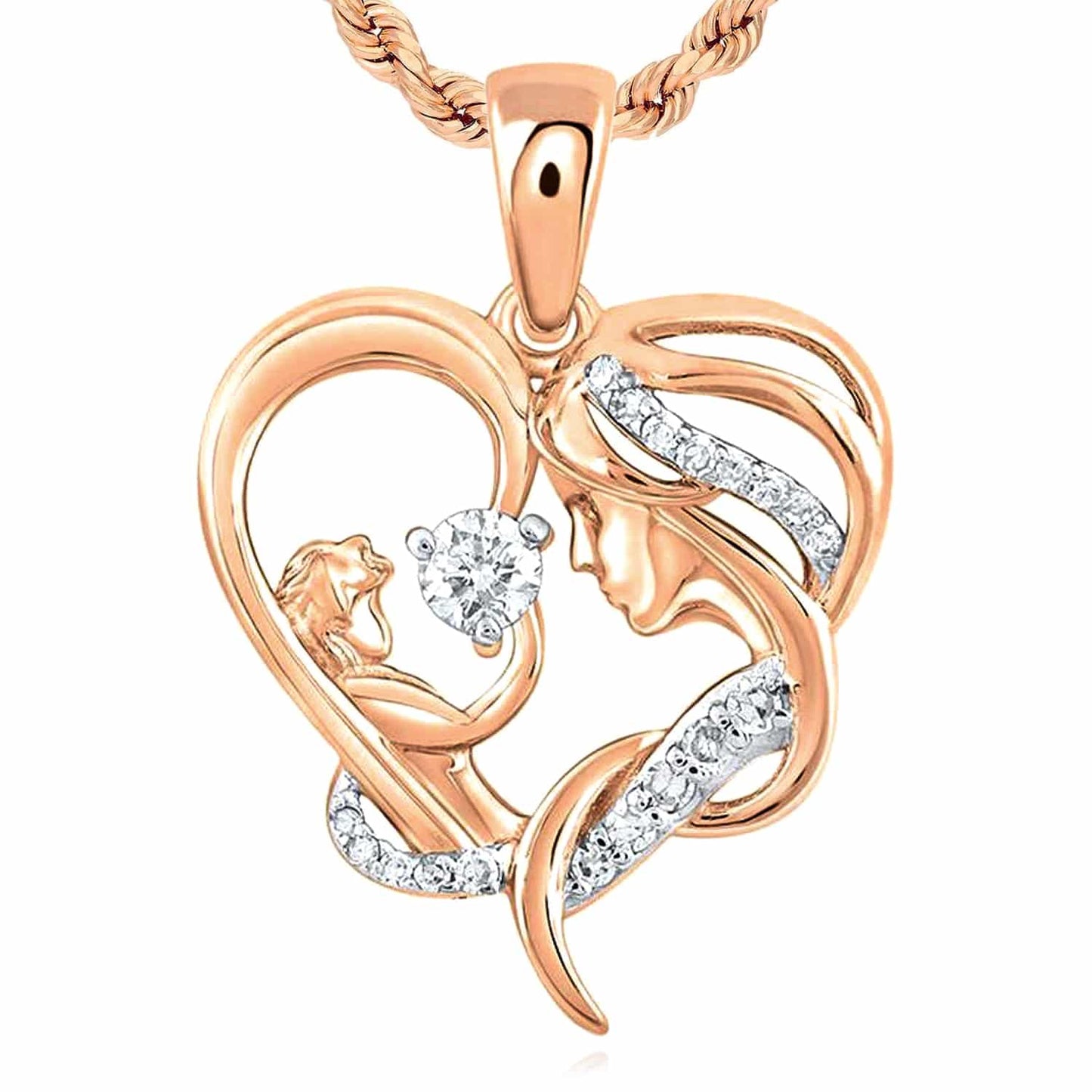 0.15CTW Real Diamond 10K Gold Yellow Rose Mother Child Pendant 0.86"