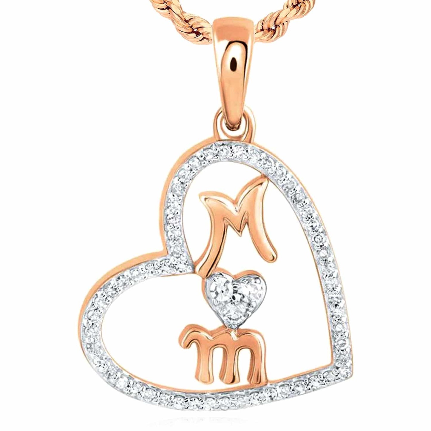 0.15CTW Real Diamond 10K Gold Yellow White Rose Open Heart Mom Pendant 0.9"