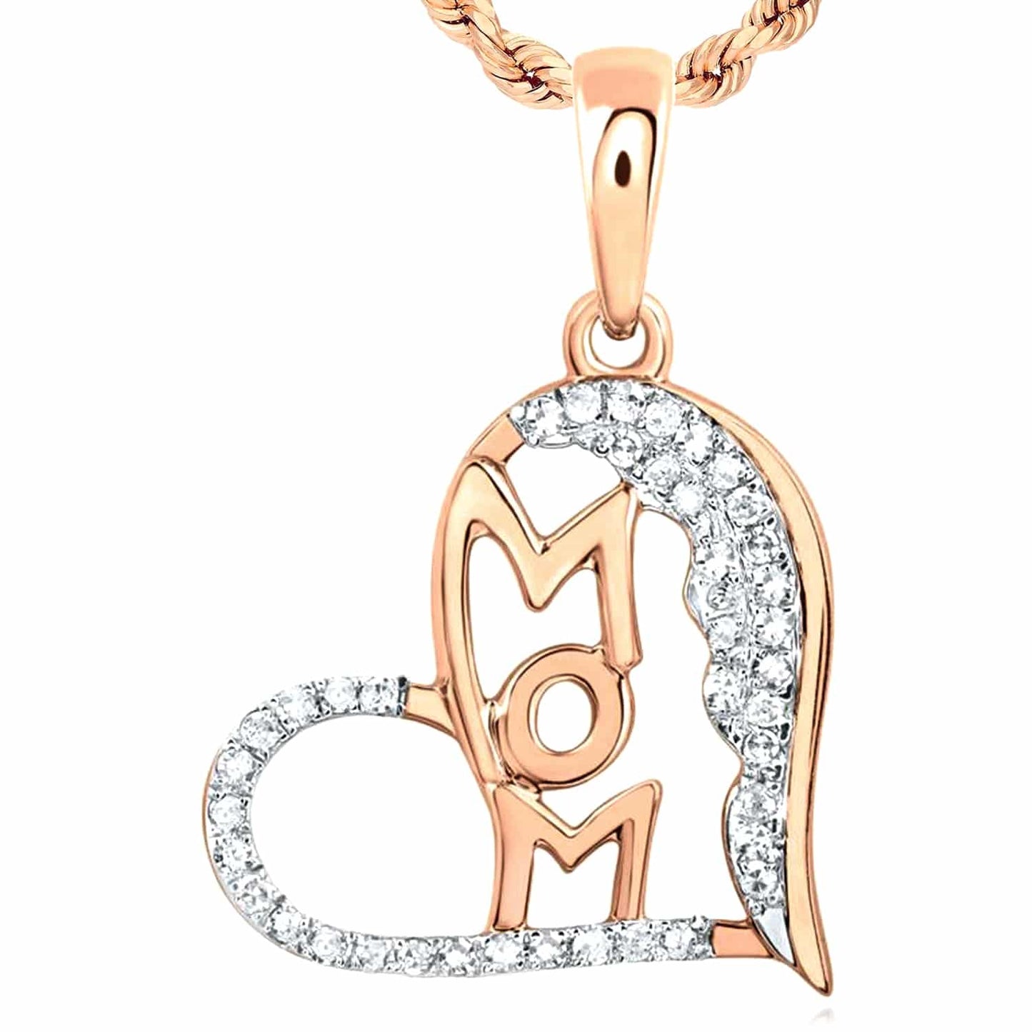 0.21CTW Real Diamond 10K Gold Yellow White Rose Open Heart Mom Pendant