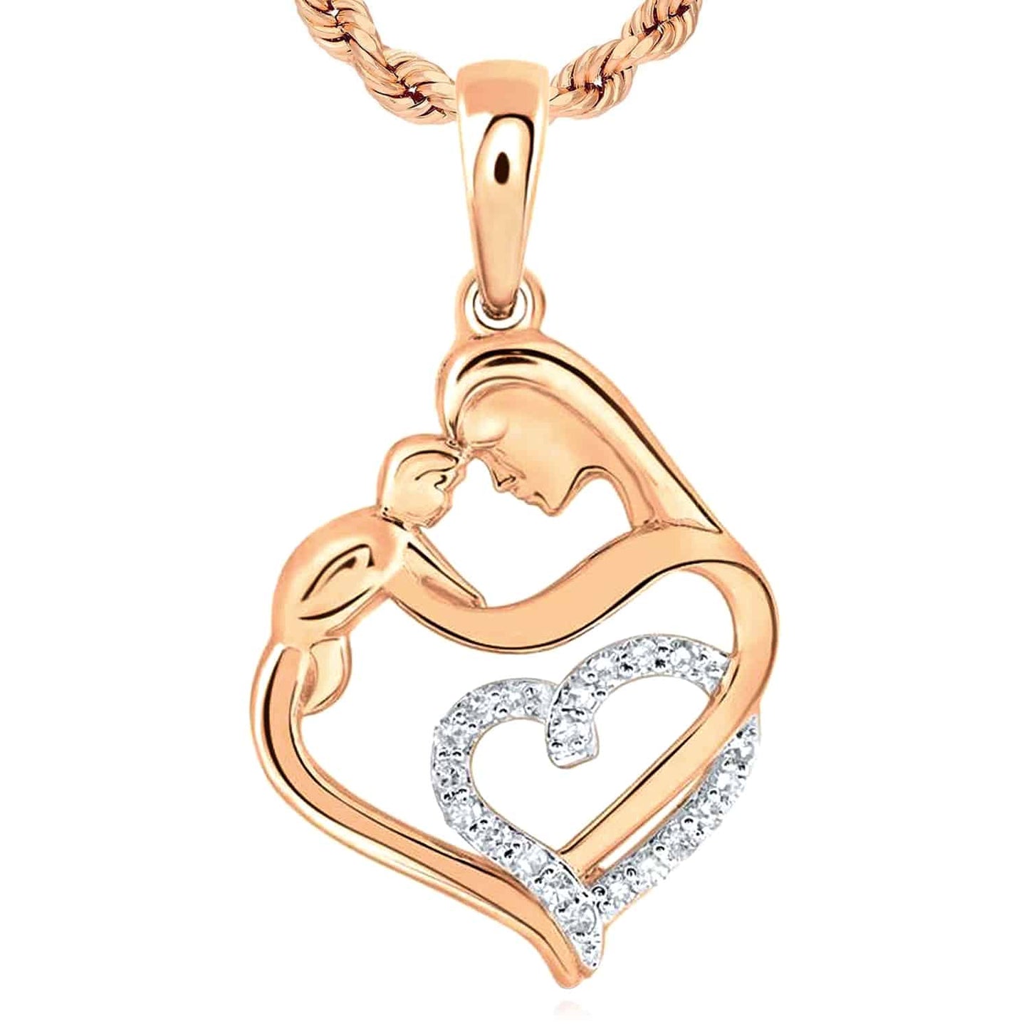 0.10CTW Real Diamond 10k Gold Yellow White Rose Child Mother Heart Pendant