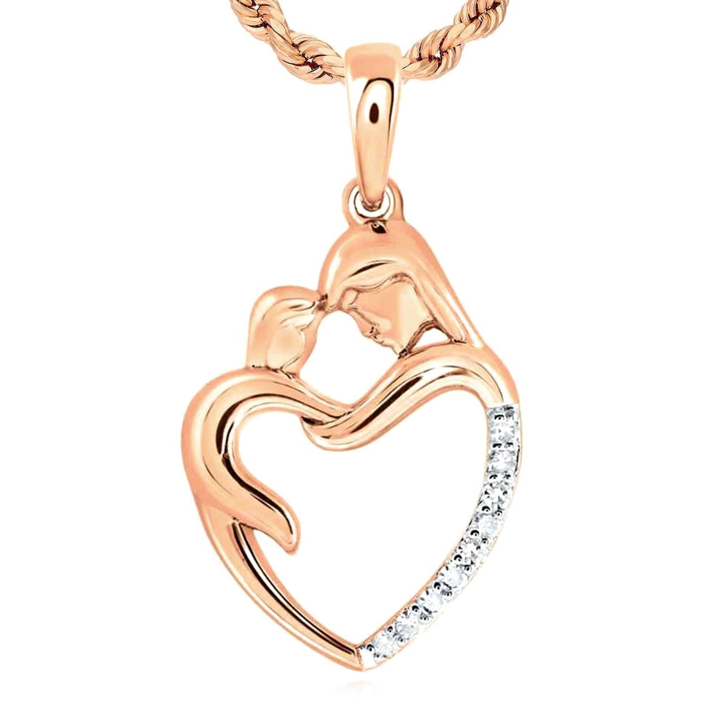 0.06CTW Real Diamond 10K Gold Yellow White Rose Child Mother Heart Pendant