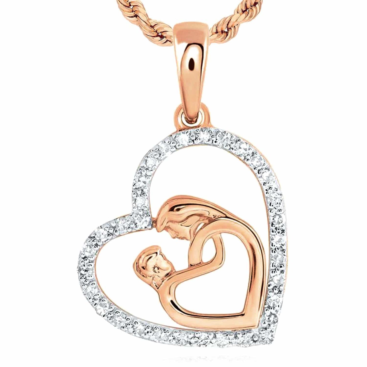 0.17CTW Real Diamond 10K Gold Yellow White Rose Mom Child Heart Pendant