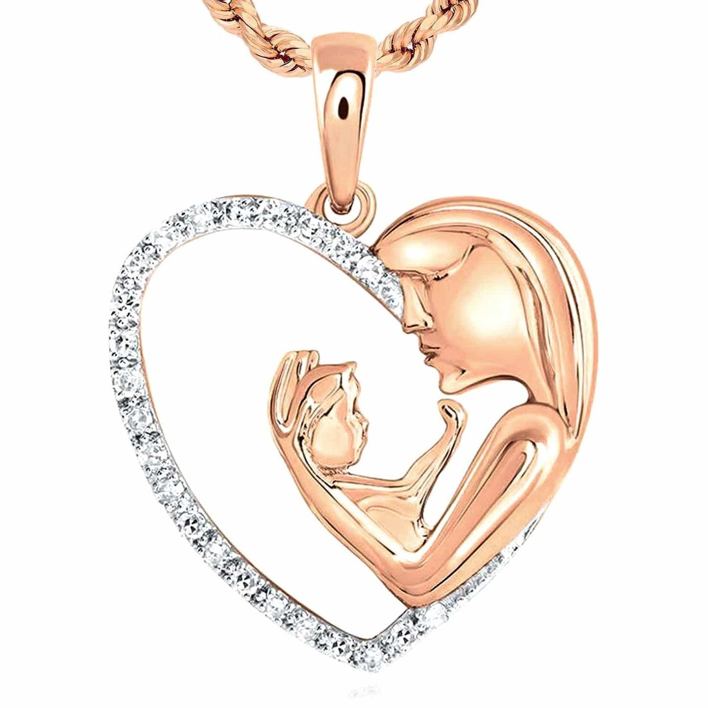 0.11CTW Real Diamond 10K Gold Yellow White Rose Mom Child Heart Pendant