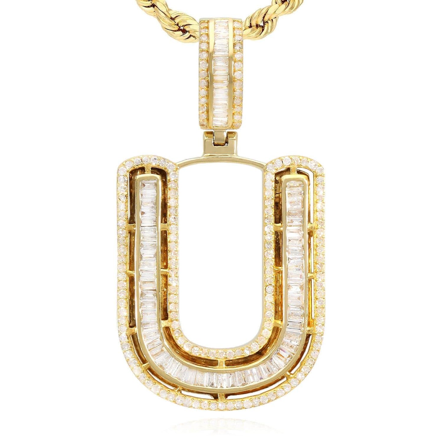 1.1CTW Natural Diamond Baguette 14K Yellow Gold Initial Letter Pendant 1.5"