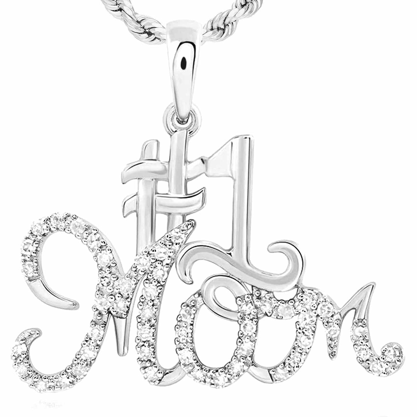 0.15CTW Real Diamond 10K Gold #1 Mom Pendant