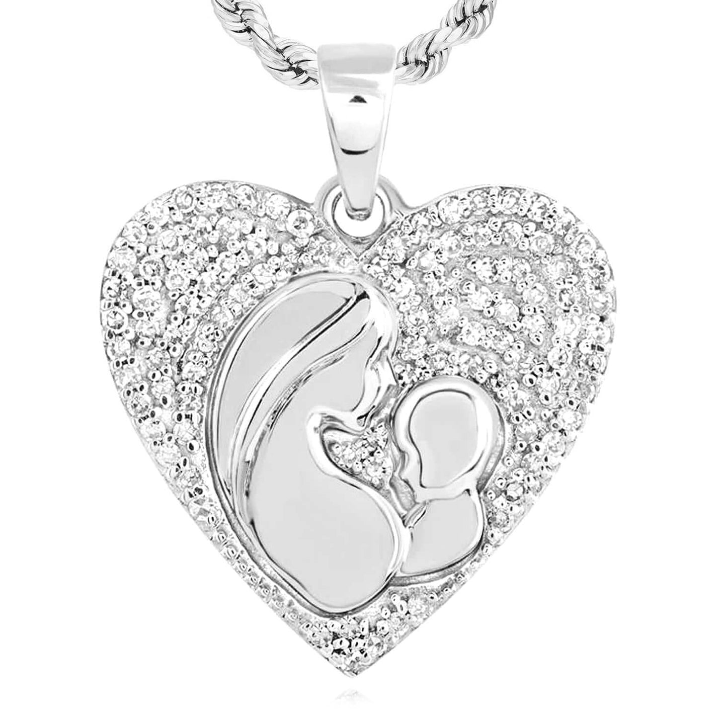 0.20CTW Real Diamond 10K Gold Yellow White Rose Mother Child Heart Pendant