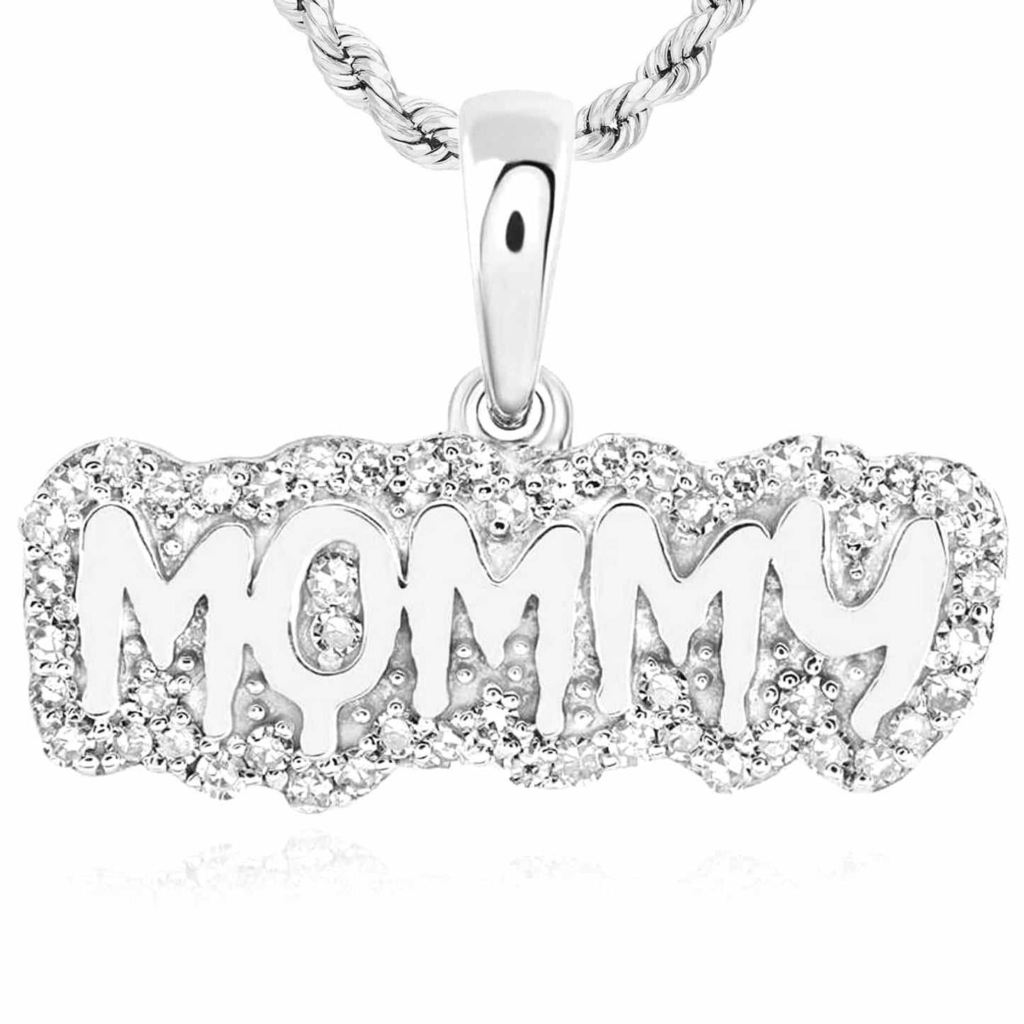 0.20CTW Real Diamond 10K Gold Yellow White Rose MOMMY Pendant