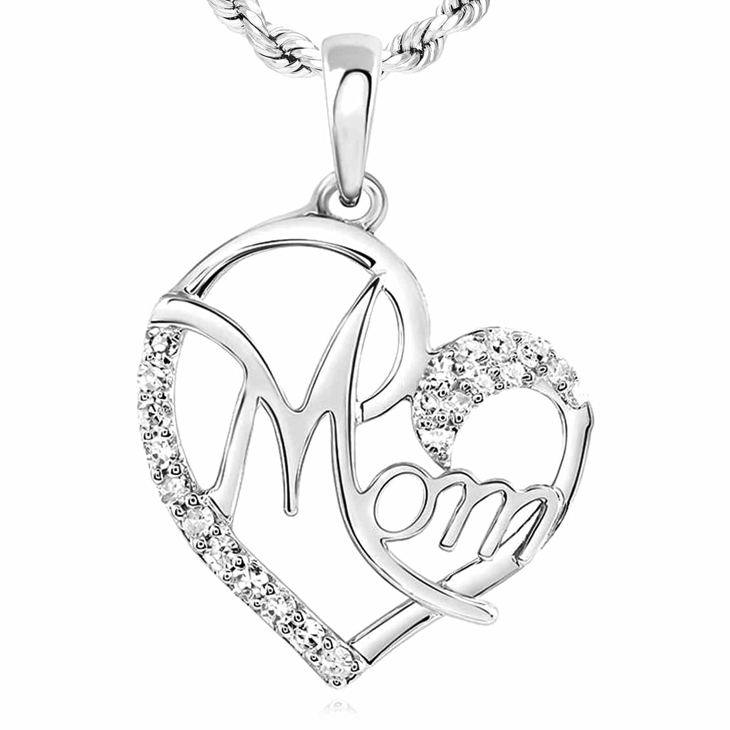 0.13CTW Real Diamond 10K Gold Yellow White Rose Open Heart Mom Pendant 0.85"