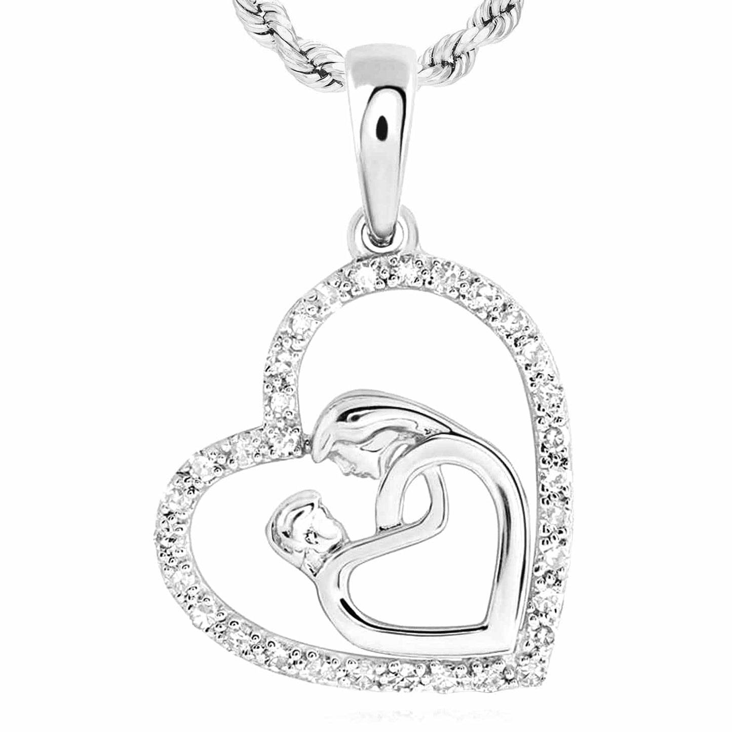 0.17CTW Real Diamond 10K Gold Yellow White Rose Mom Child Heart Pendant
