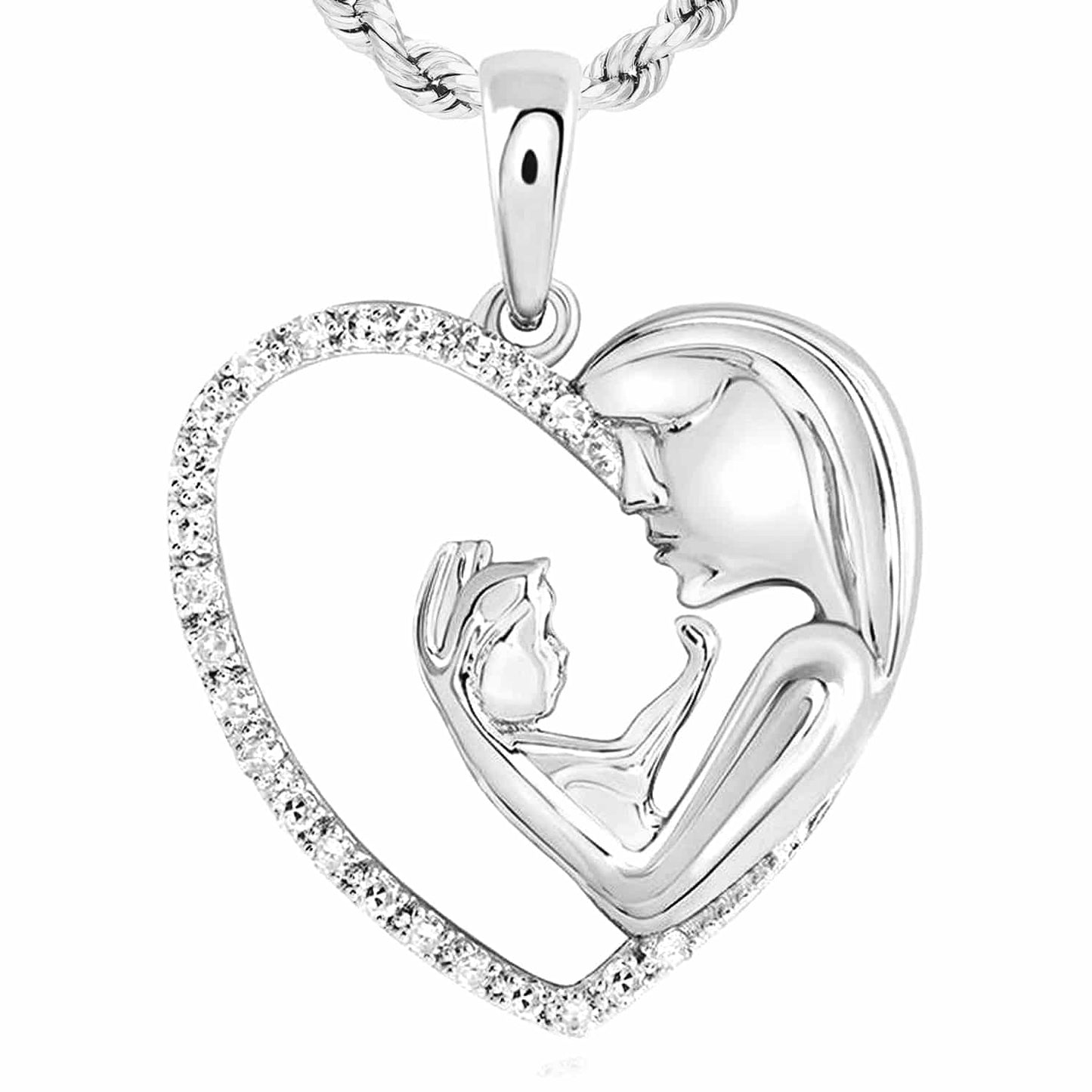 0.11CTW Real Diamond 10K Gold Yellow White Rose Mom Child Heart Pendant