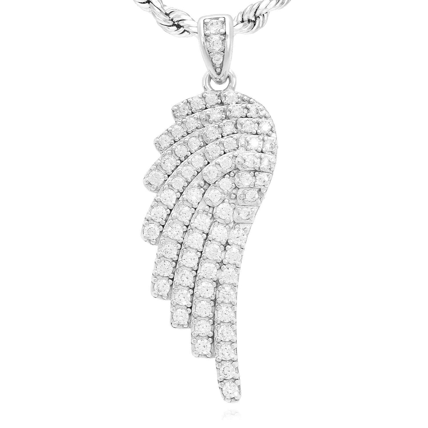 14k Gold Over 925 Silver White Zirconia Pave Angel Wing Pendant 1.77"