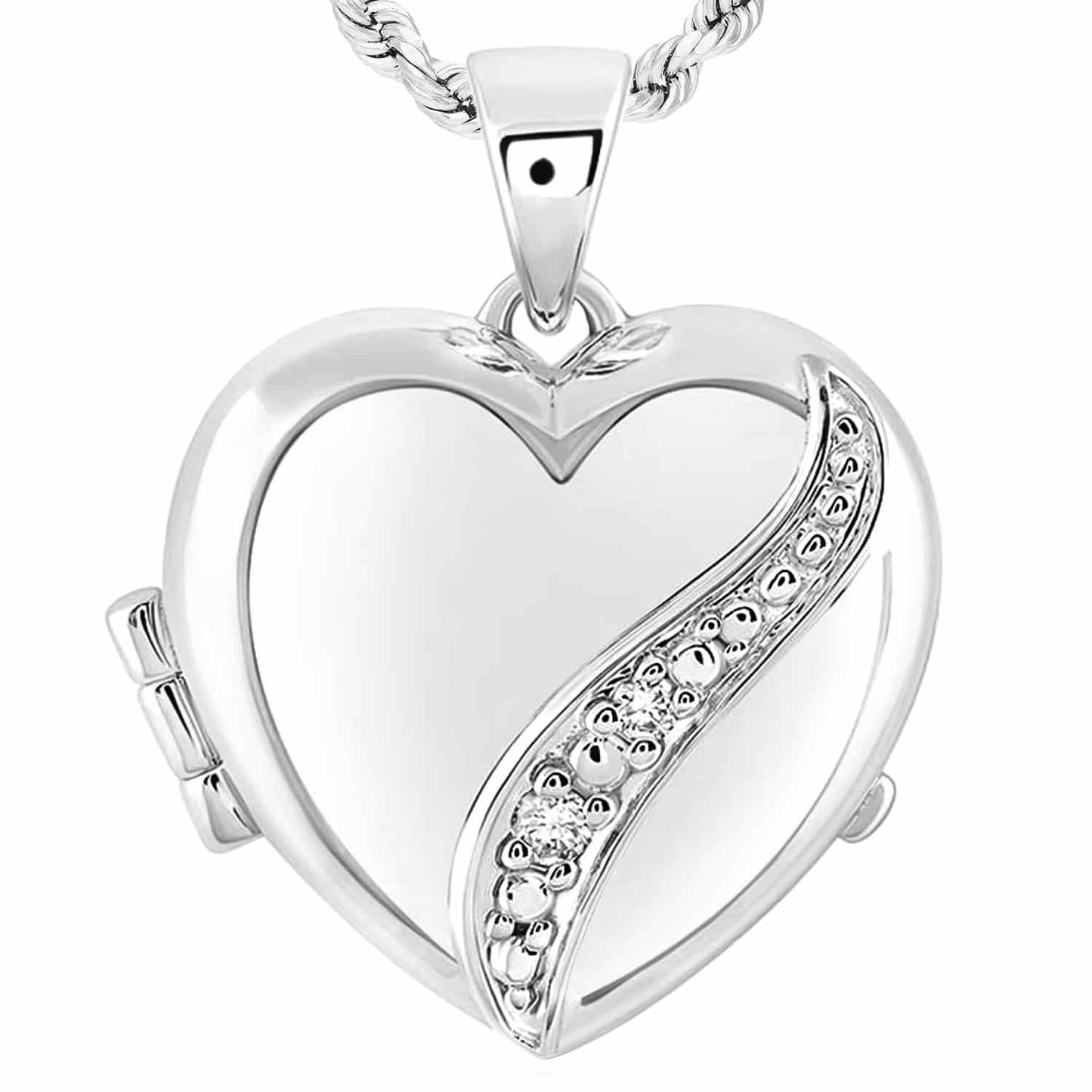 Real Diamond 10K Gold Yellow White Rose Heart DIY Photo Locket Pendant 1"