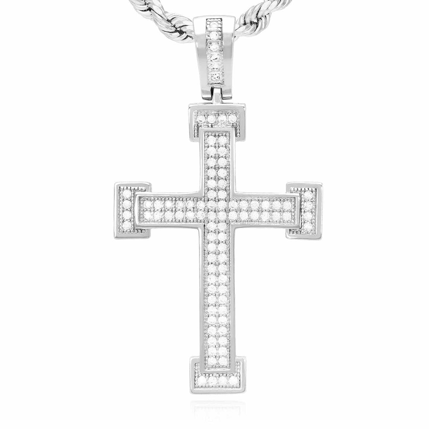 Yellow White Gold Over 925 Sterling Silver CZ Pave Milgrain Cross Pendant 1.69"