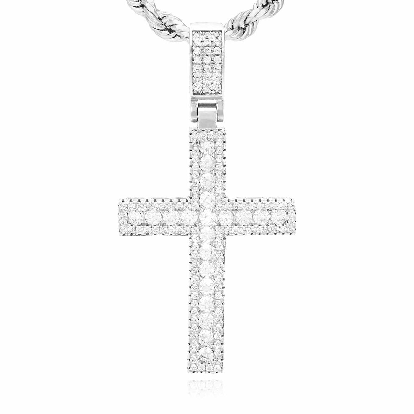 14k Yellow White Gold Over Silver White Zirconia Cross Pendant 1.97"
