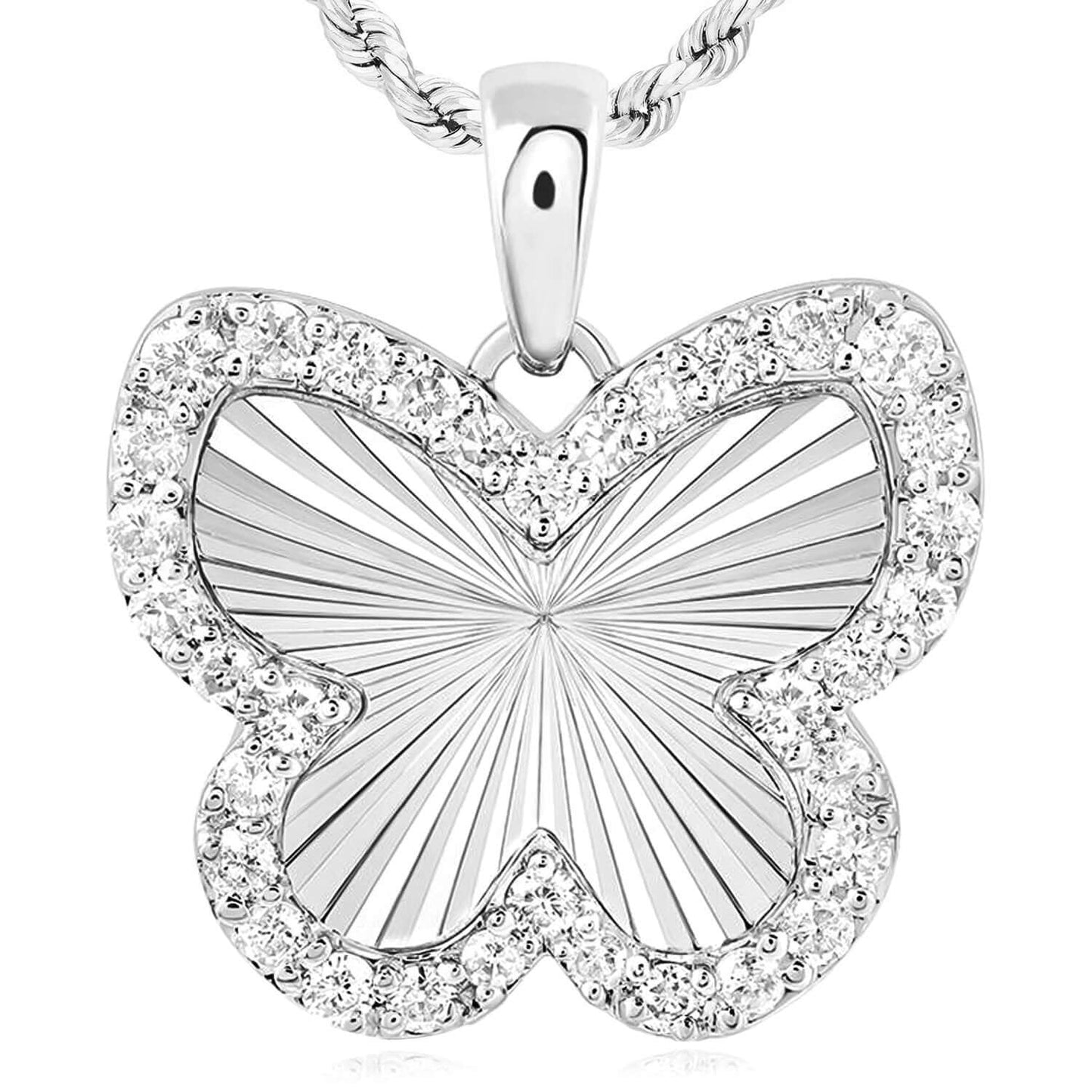 0.25CTW Real Diamond 10K Real Gold Yellow, White Butterfly Pendant 0.6"