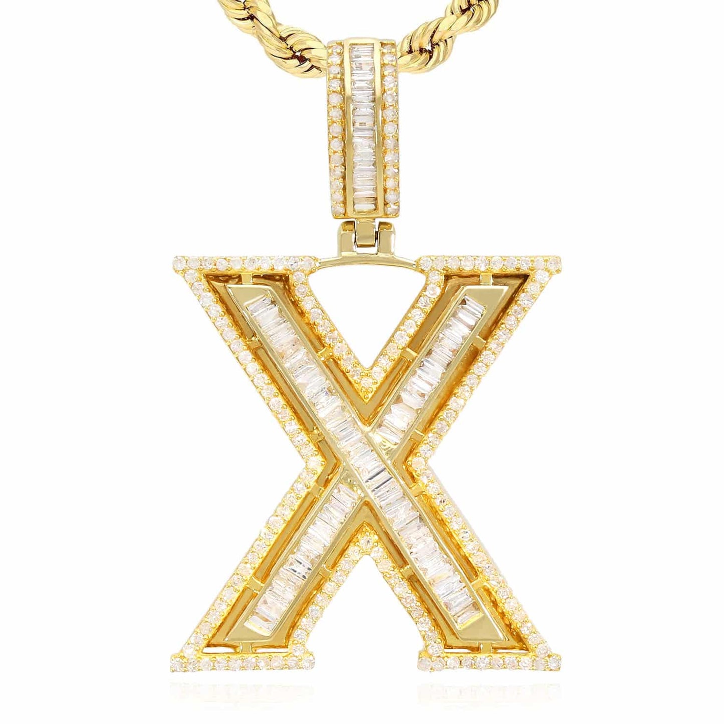 1.1CTW Natural Diamond Baguette 14K Yellow Gold Initial Letter Pendant 1.5"