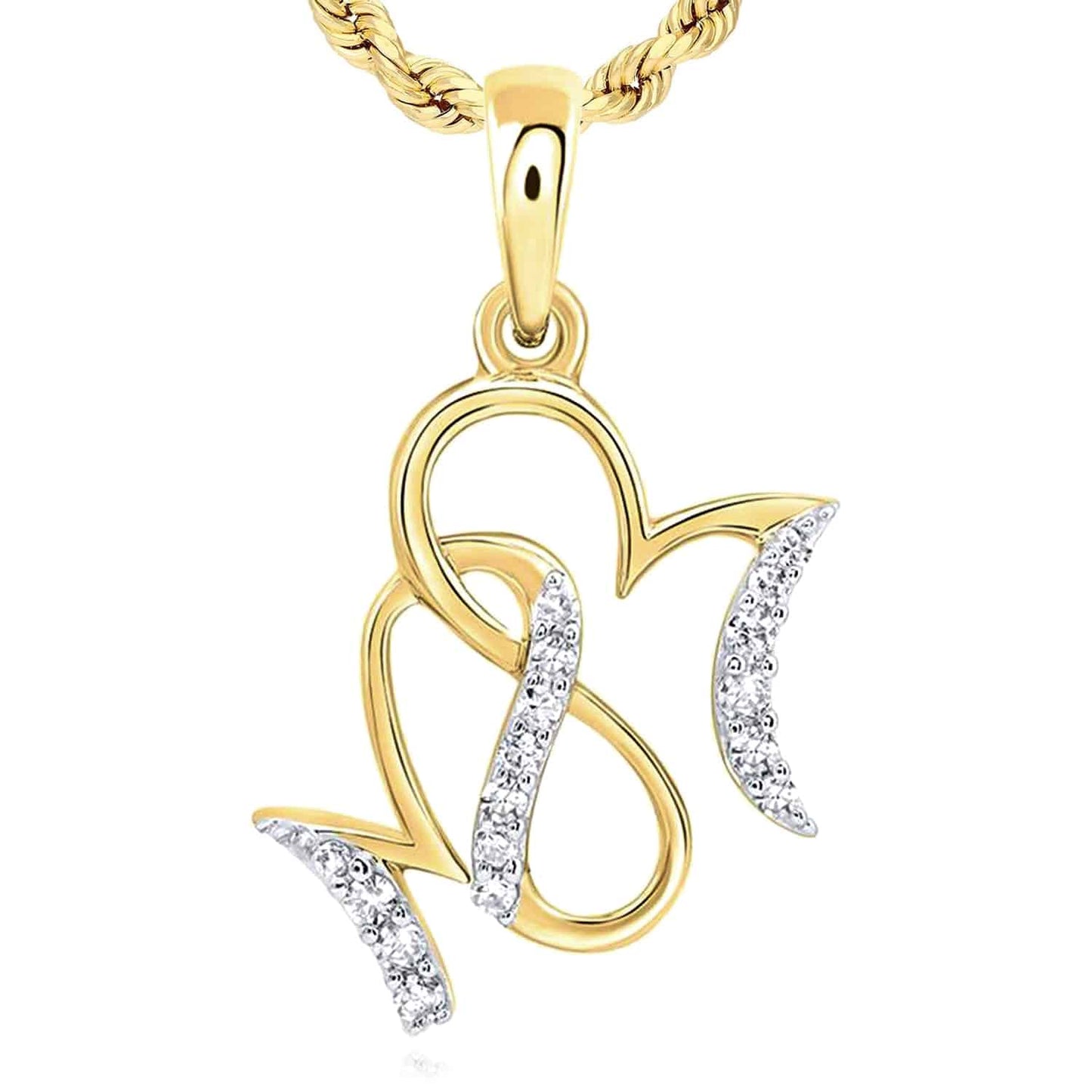 0.08CTW Real Diamond 10K Gold Yellow White Mom Heart Charm Pendant