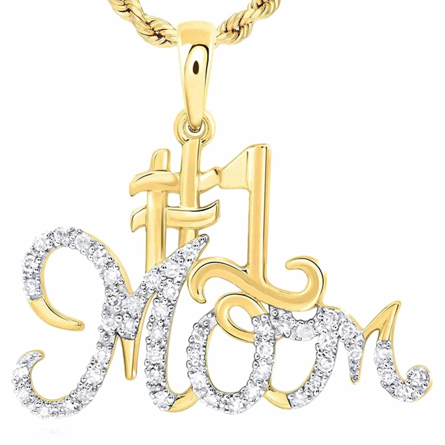 0.15CTW Real Diamond 10K Gold #1 Mom Pendant