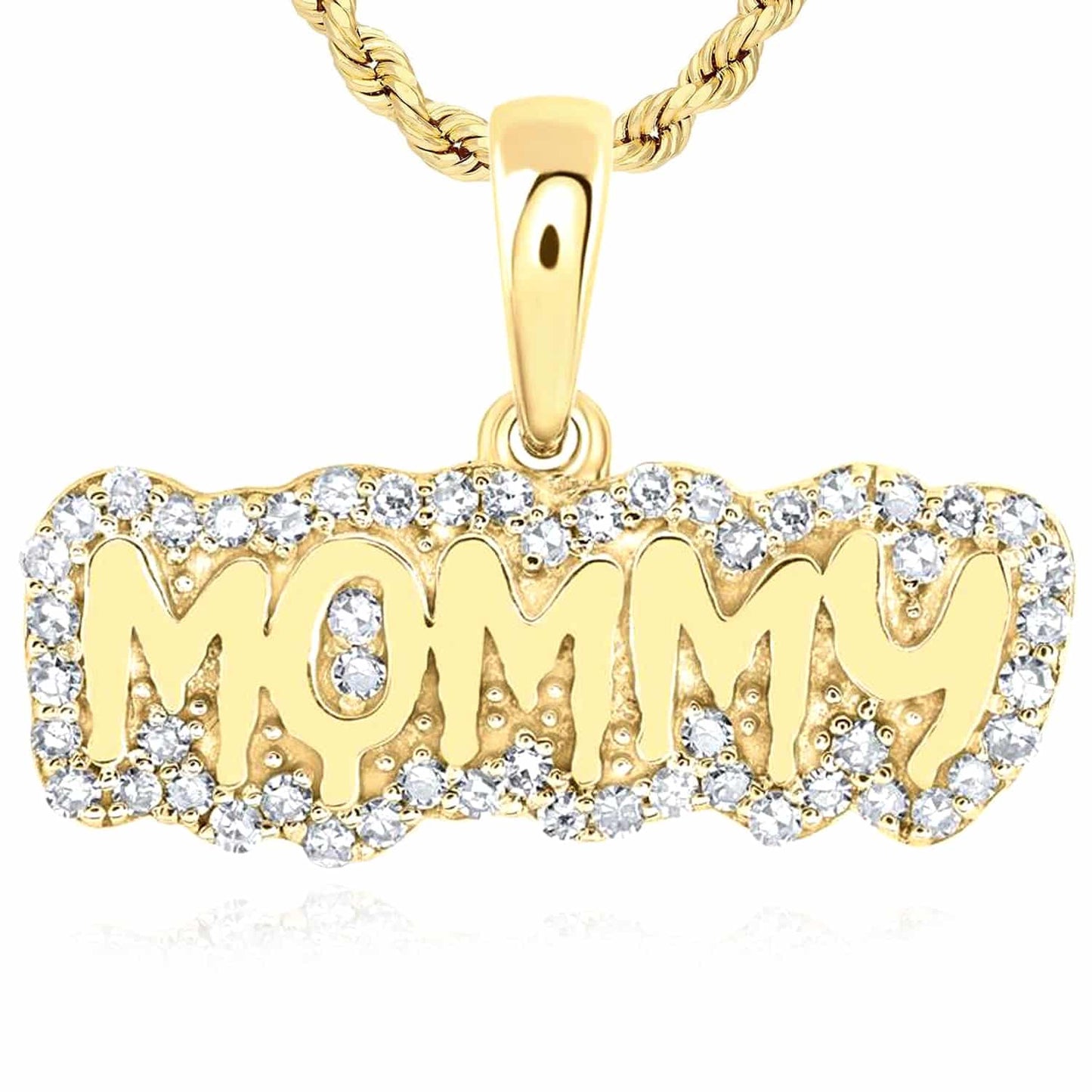 0.20CTW Real Diamond 10K Gold Yellow White Rose MOMMY Pendant